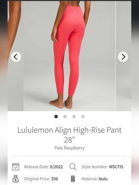 Lululemon Align High-Rise Pant 28" Pale Raspberry size 10 new without tags